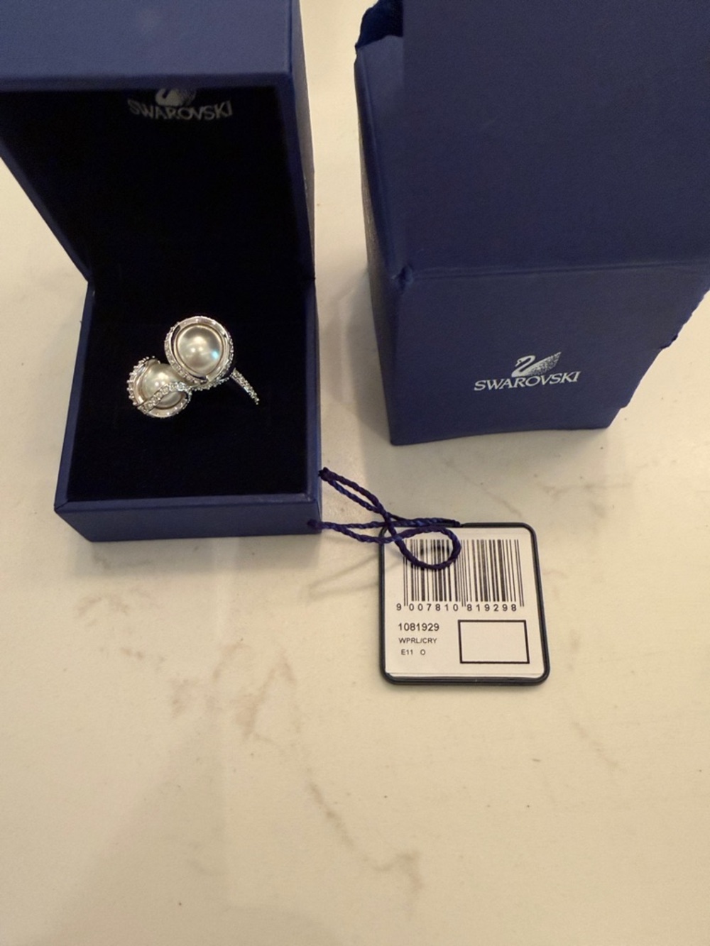 Swarovski Silver Pearl Halo Ring with Crystal Accents